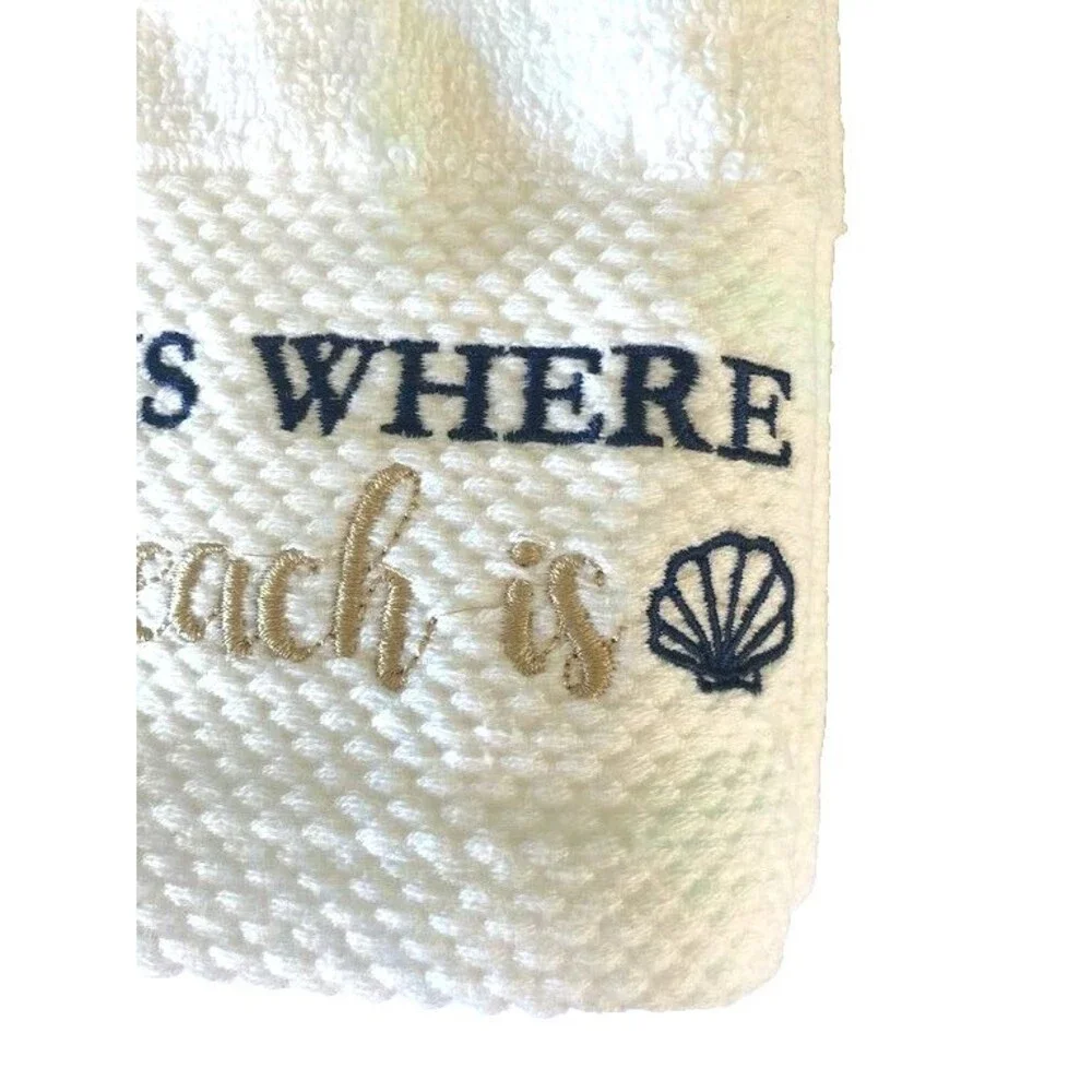 Home Where The Beach Is Hand Towels Embroidered Bathroom Nautical Set of 2